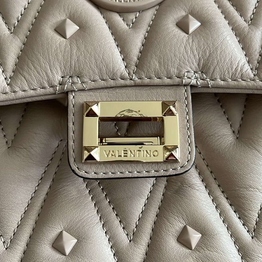 Women Large Valentino By Mario Studded Shoulder Chain/leather Shoulder Bag Nude - Picture 11 of 15
